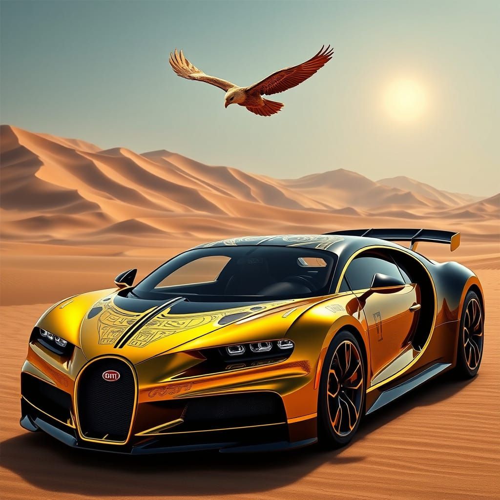 Luxury Bugatti Chiron in Ancient Egyptian Style, Desert Scen...