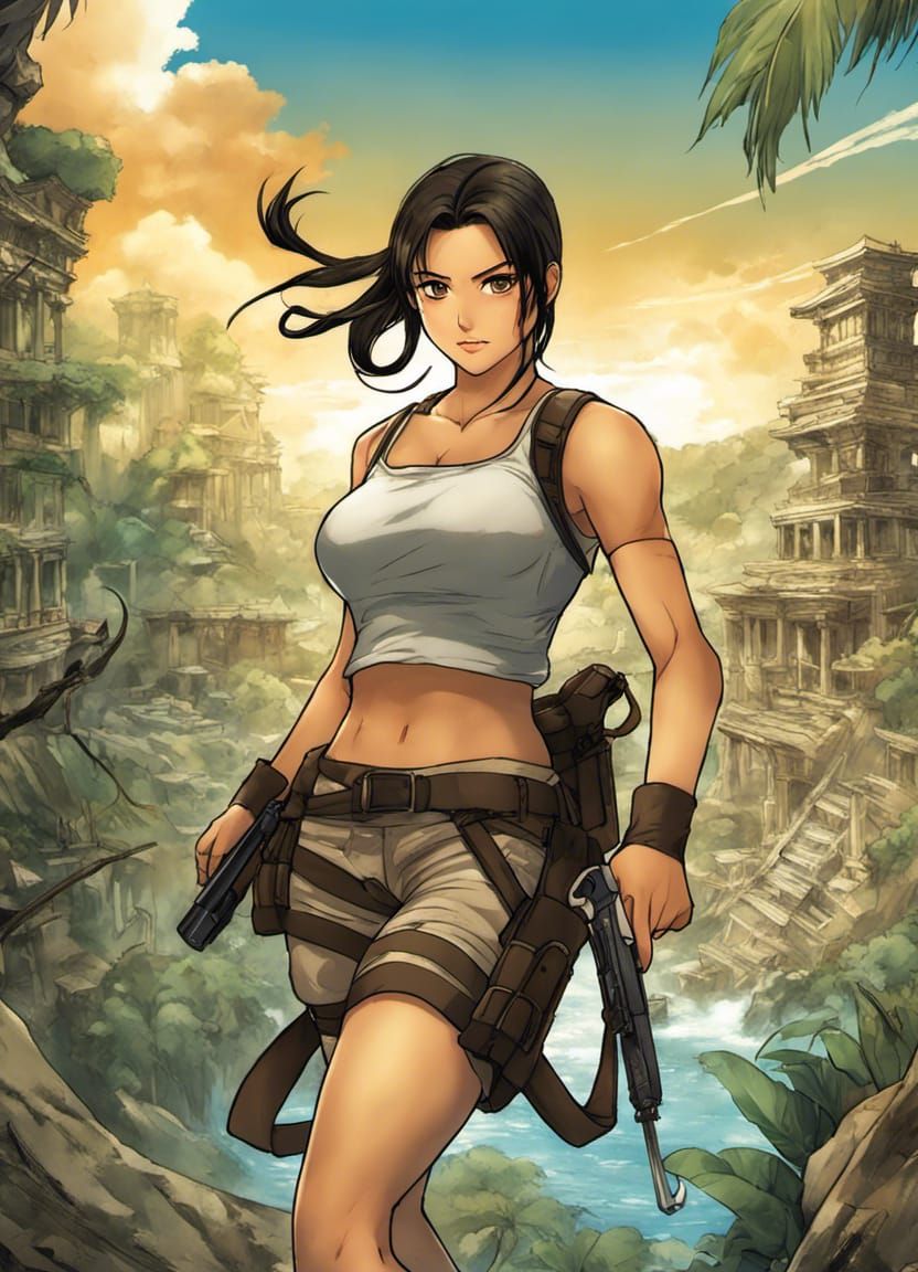 Lara Croft Cosplay in Anime Manga Style