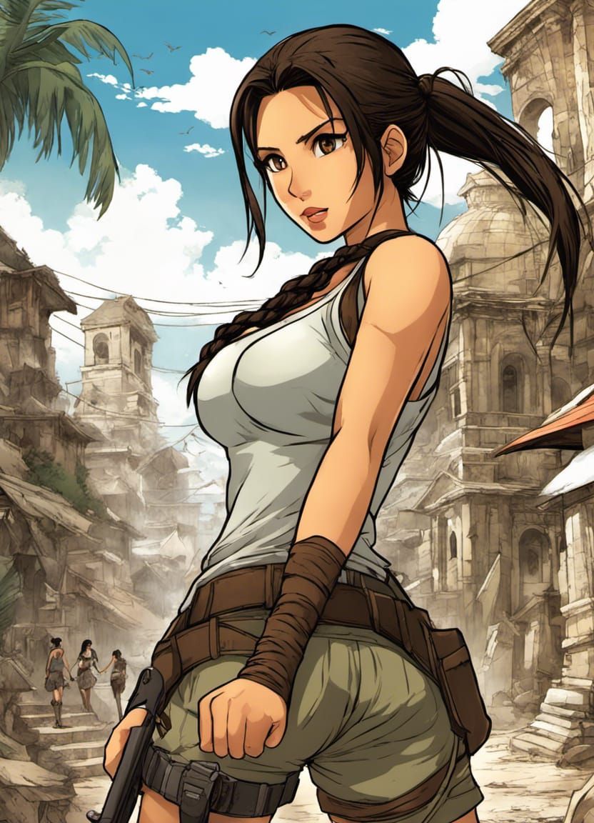 Anime Style Indonesian Lara Croft Action Pose