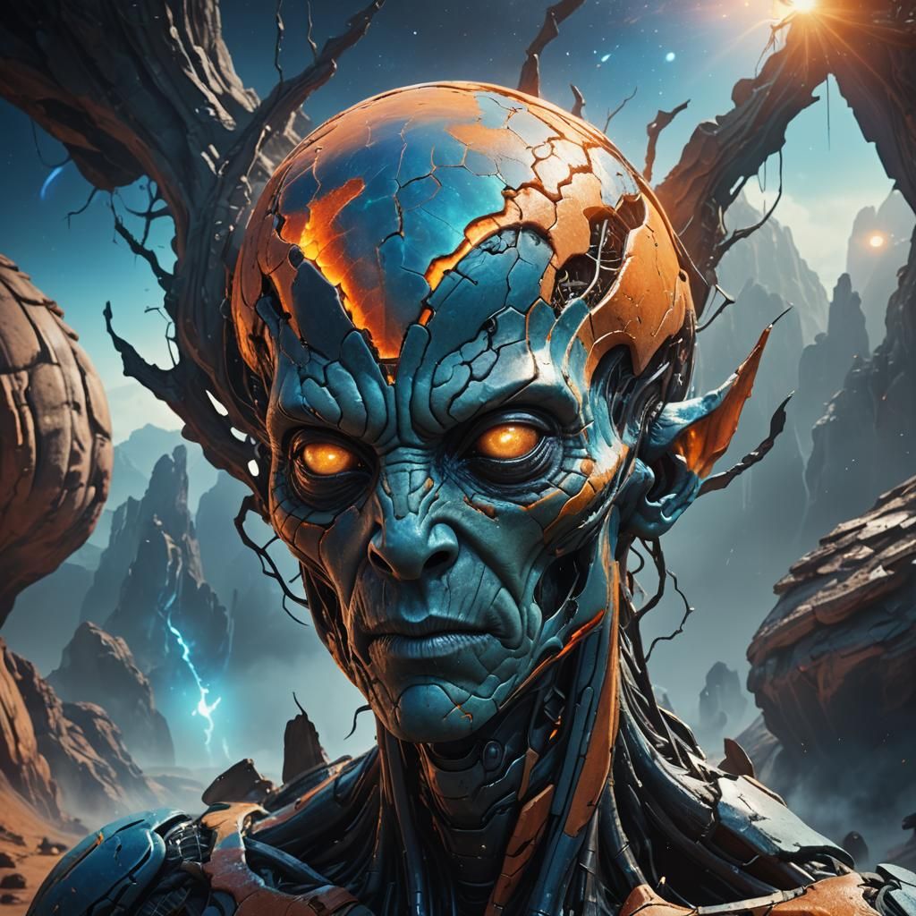 Cracked Head Emerges from Alien Planet