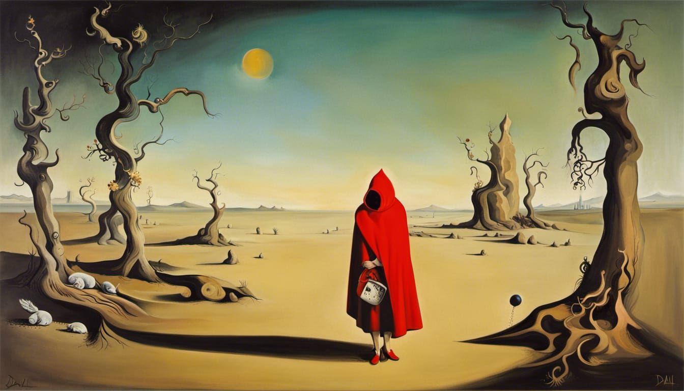 Surreal Little Red Riding Hood Oil Painting
