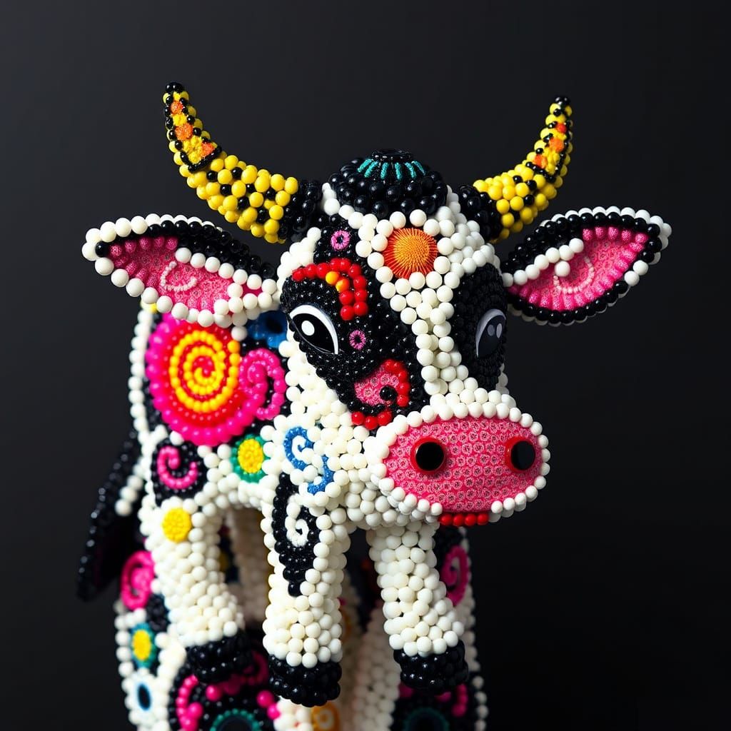 Beaded Rainbow Cow in Playful Style