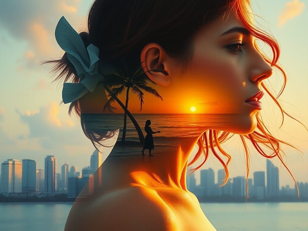 Tropical Beach Woman in Hyperrealistic Oil Painting