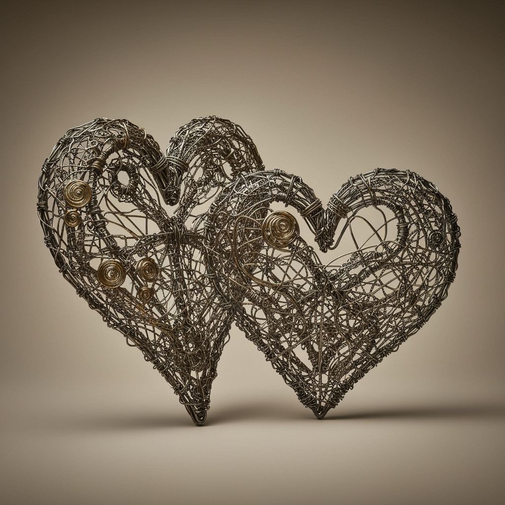 Intertwined Metal Wire Heart Sculptures