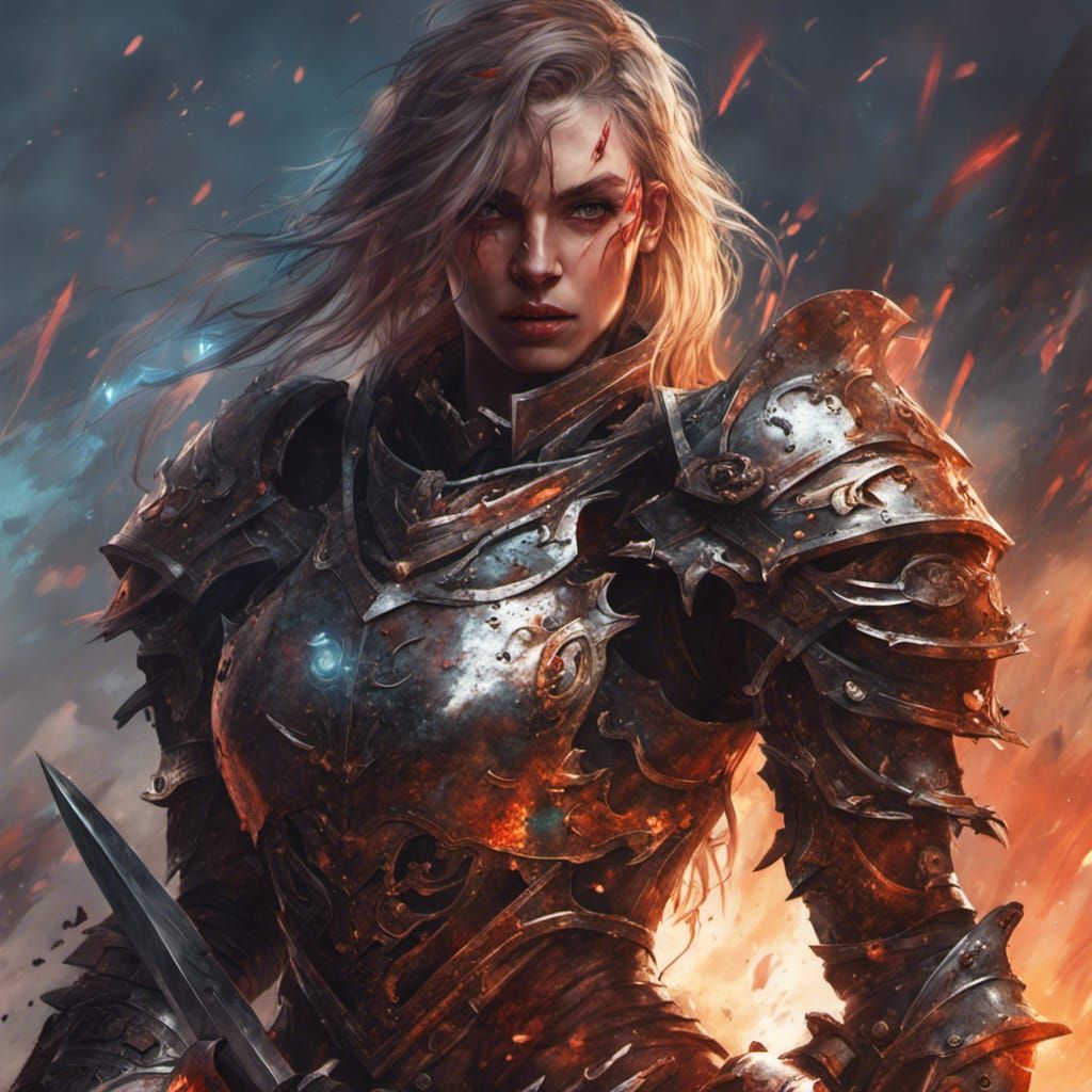 Epic Female Chaos Knight in Detailed Armor