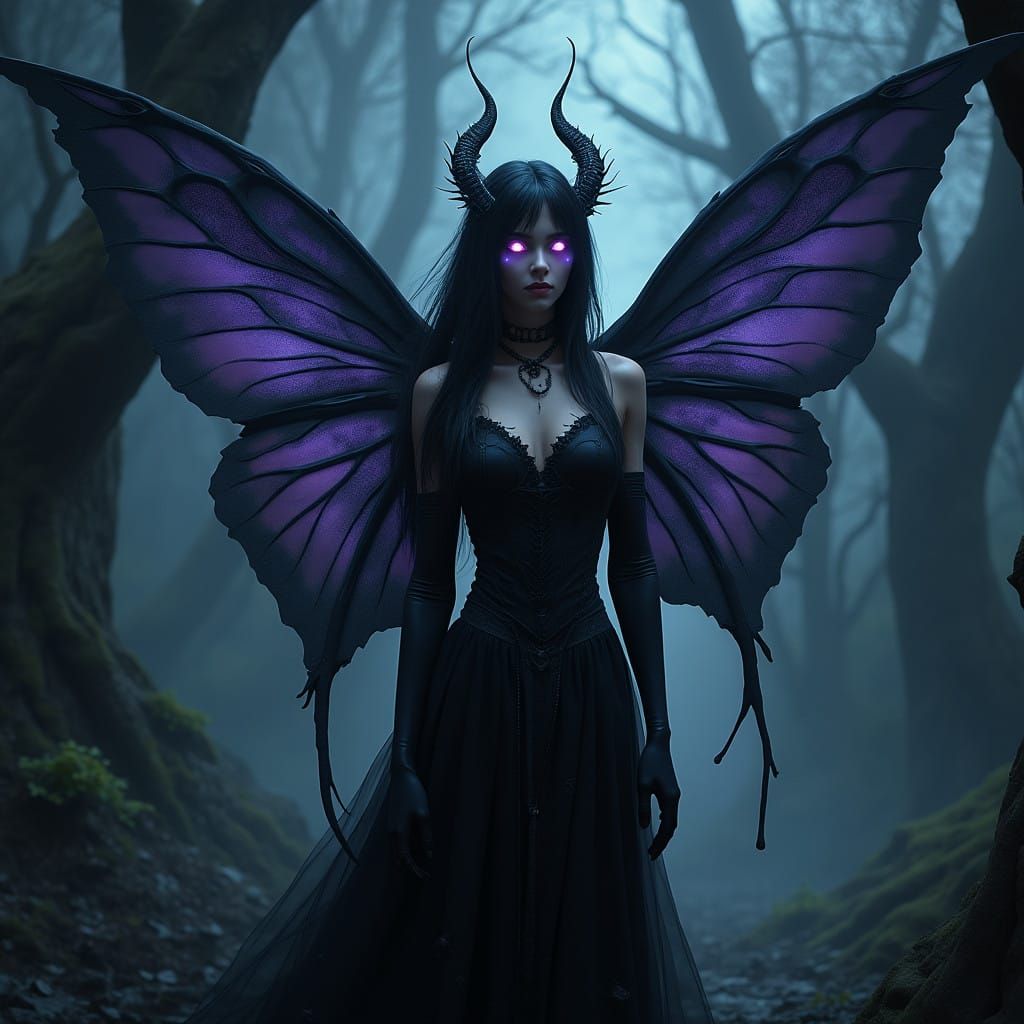 Dark Fairy Goddess in Shadowy Mystic Realm