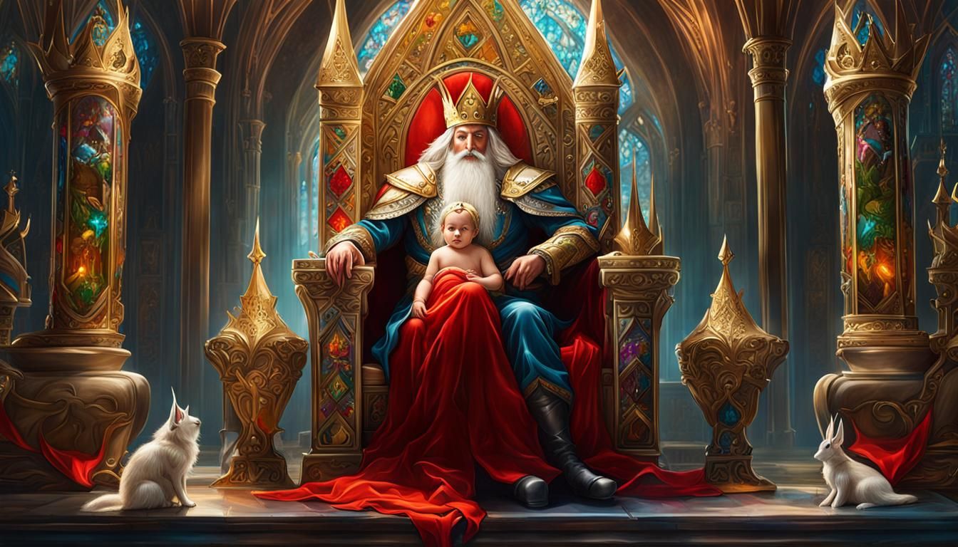Elf King with Sleeping Baby, Hyperrealistic Concept Art
