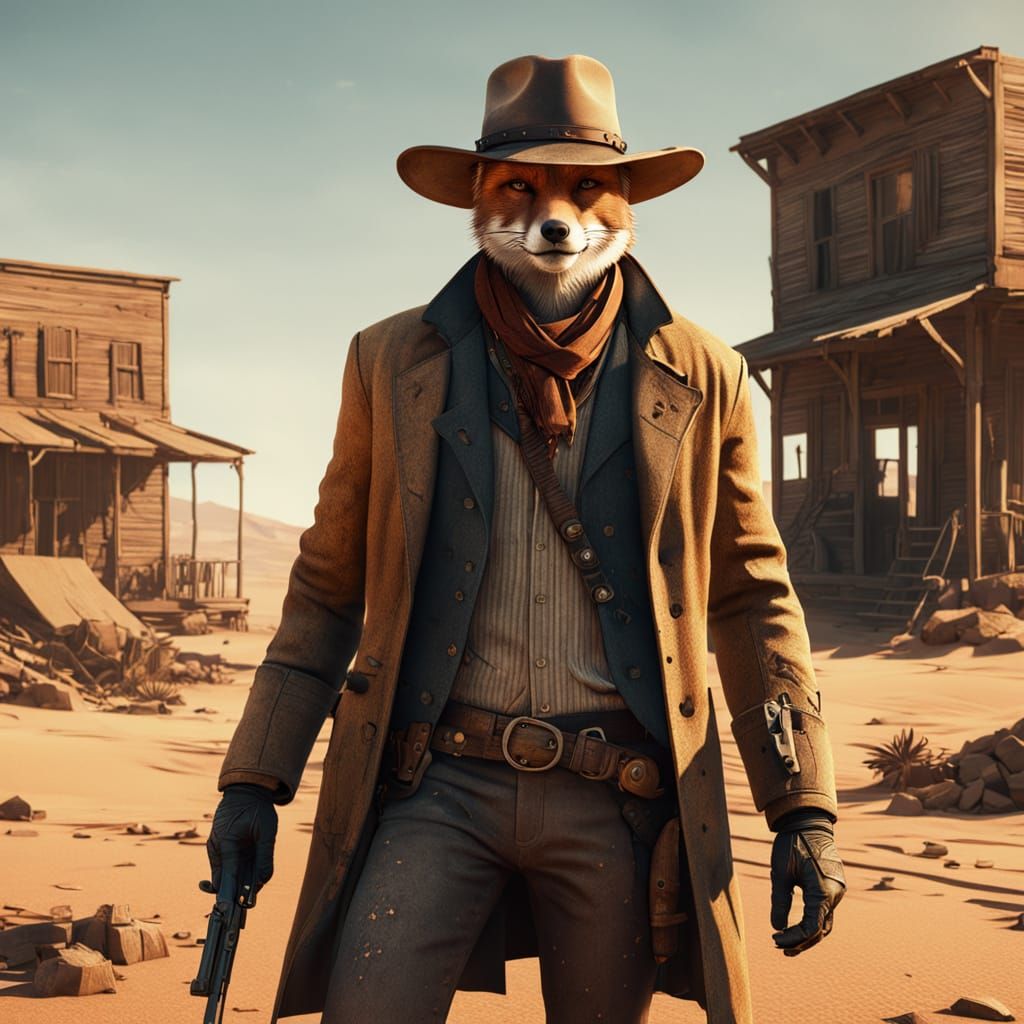 Western Outlaw Fox in Dusty Duster Coat