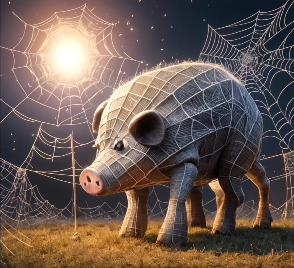 Spider Web Pig in Pigpen, Pixar Style
