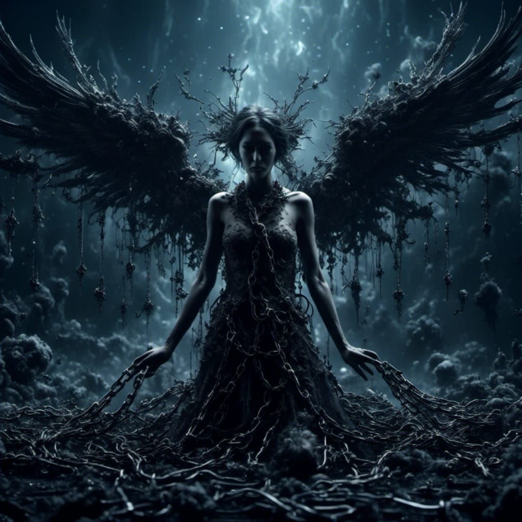 Dark Angel in Chains: Bioluminescent Fantasy Realism