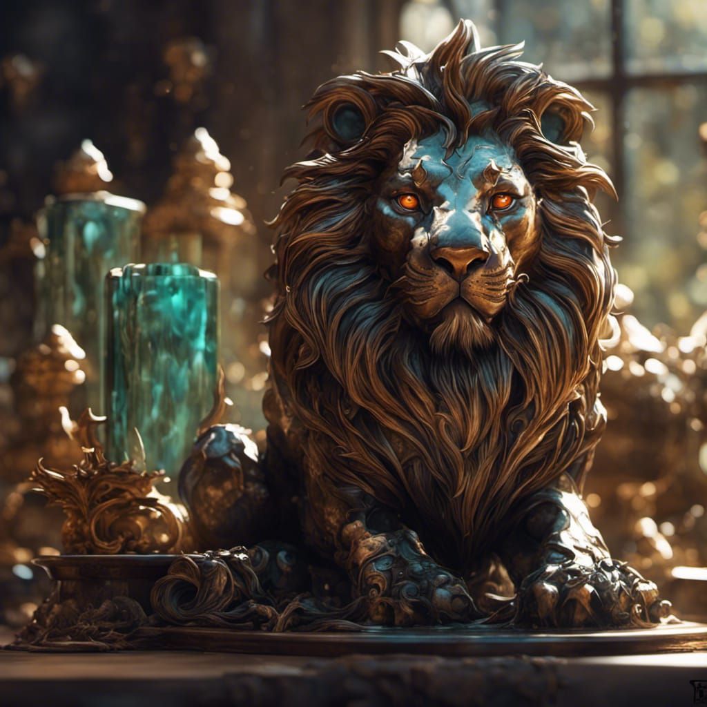 Hyperdetailed Glass Lion Digital Art in 8K