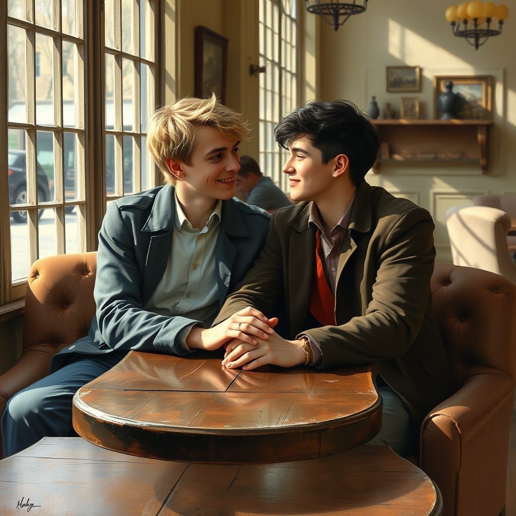 Cozy Cafe Scene in Impressionist Style