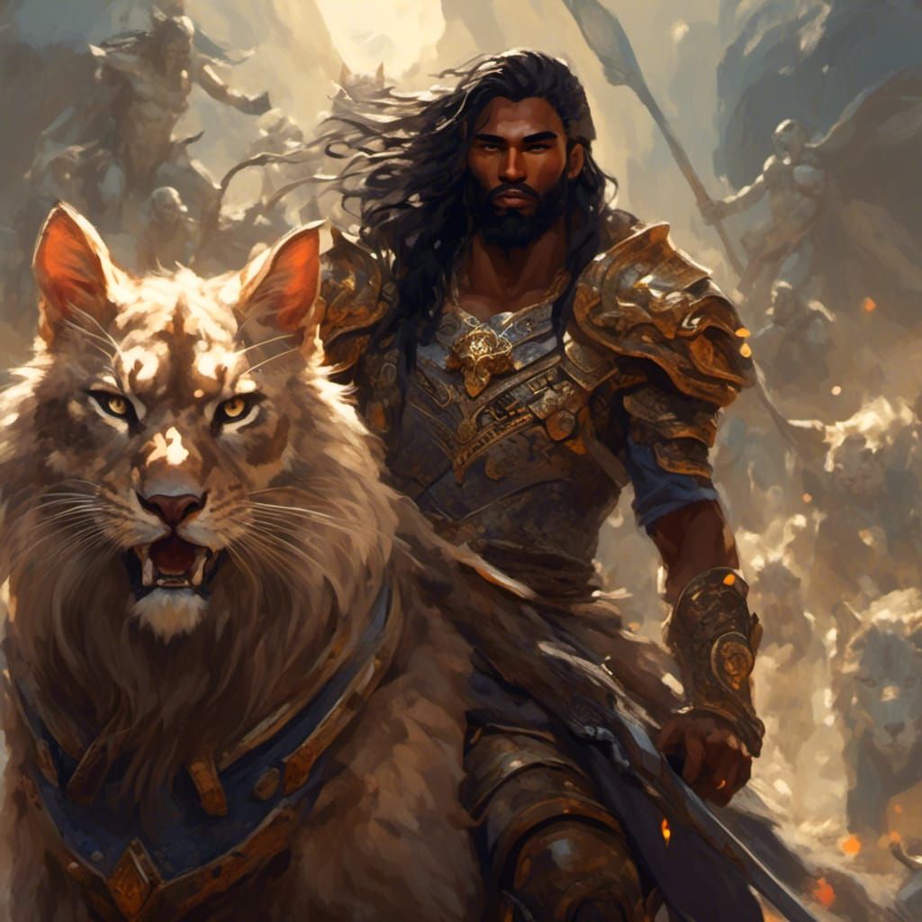 Warrior Rides Mystical Cat Beast