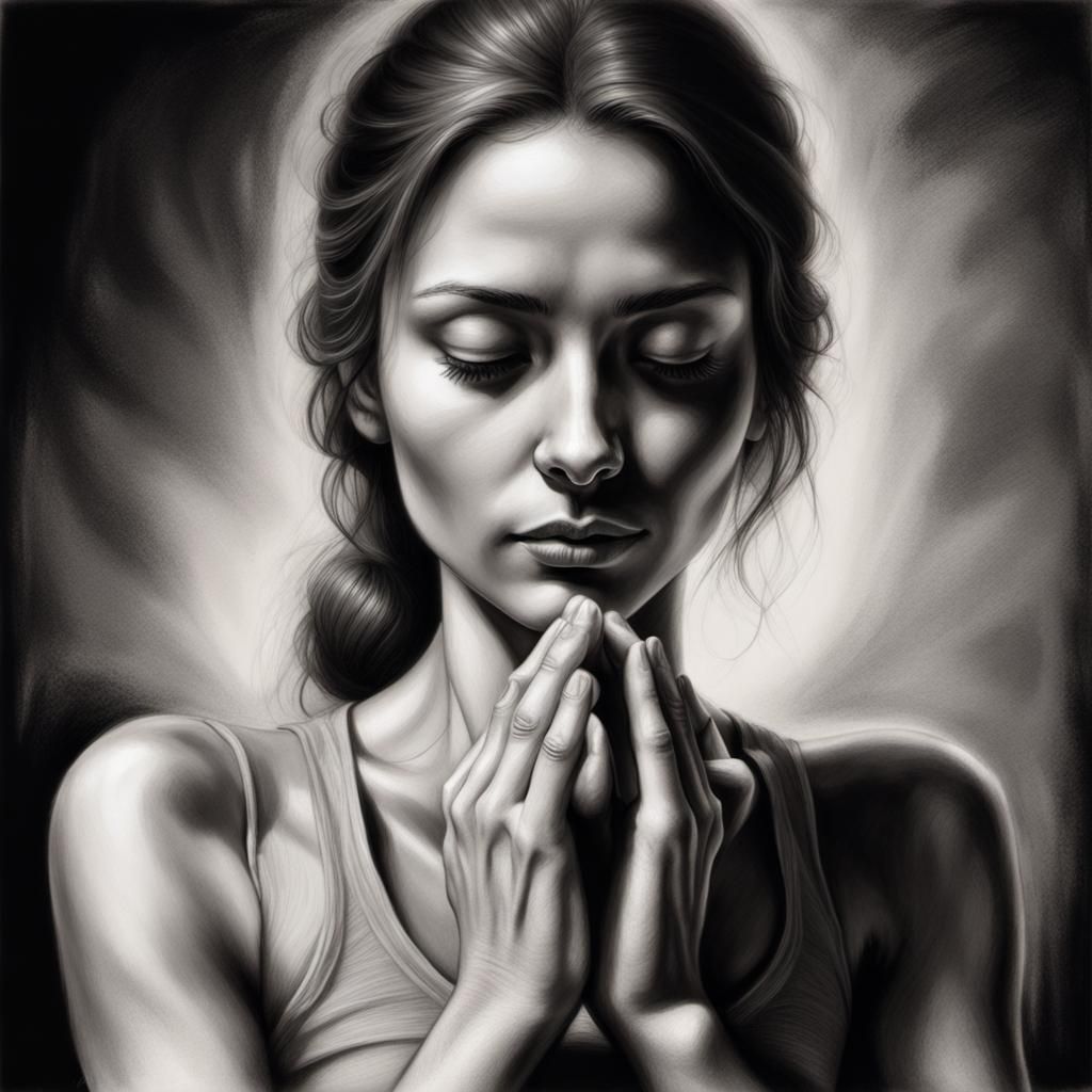 Serene Yoga Portrait in Hyperdetailed Charcoal Drawing