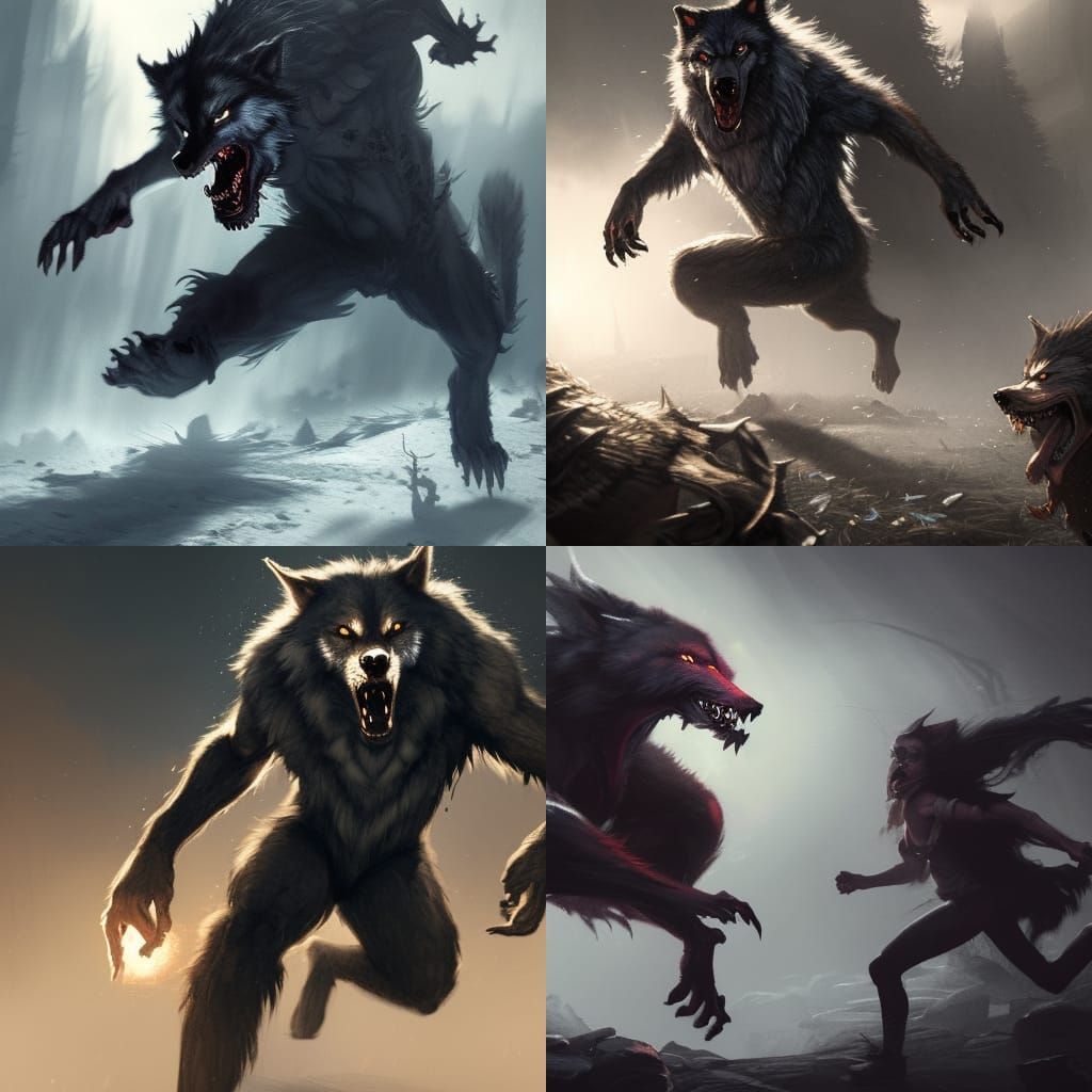 Werewolf Chase in Dark Fantasy Style