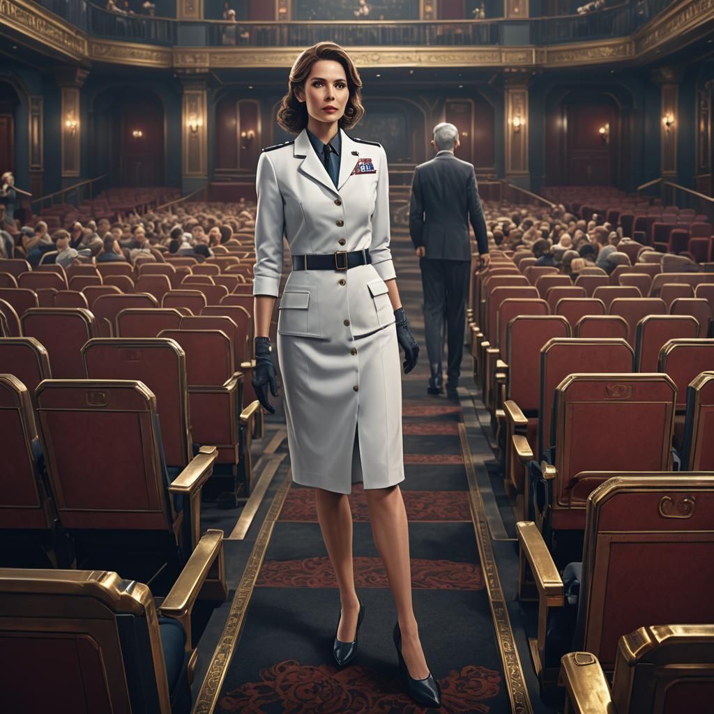 Woman in Classy Uniform in Theatre, Detailed Matte Painting