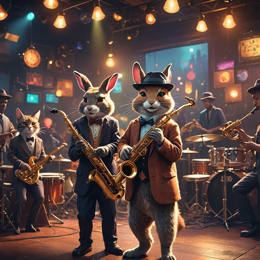 Animals Play Jazz in Smoky Nightclub, Fantasy Concept Art
