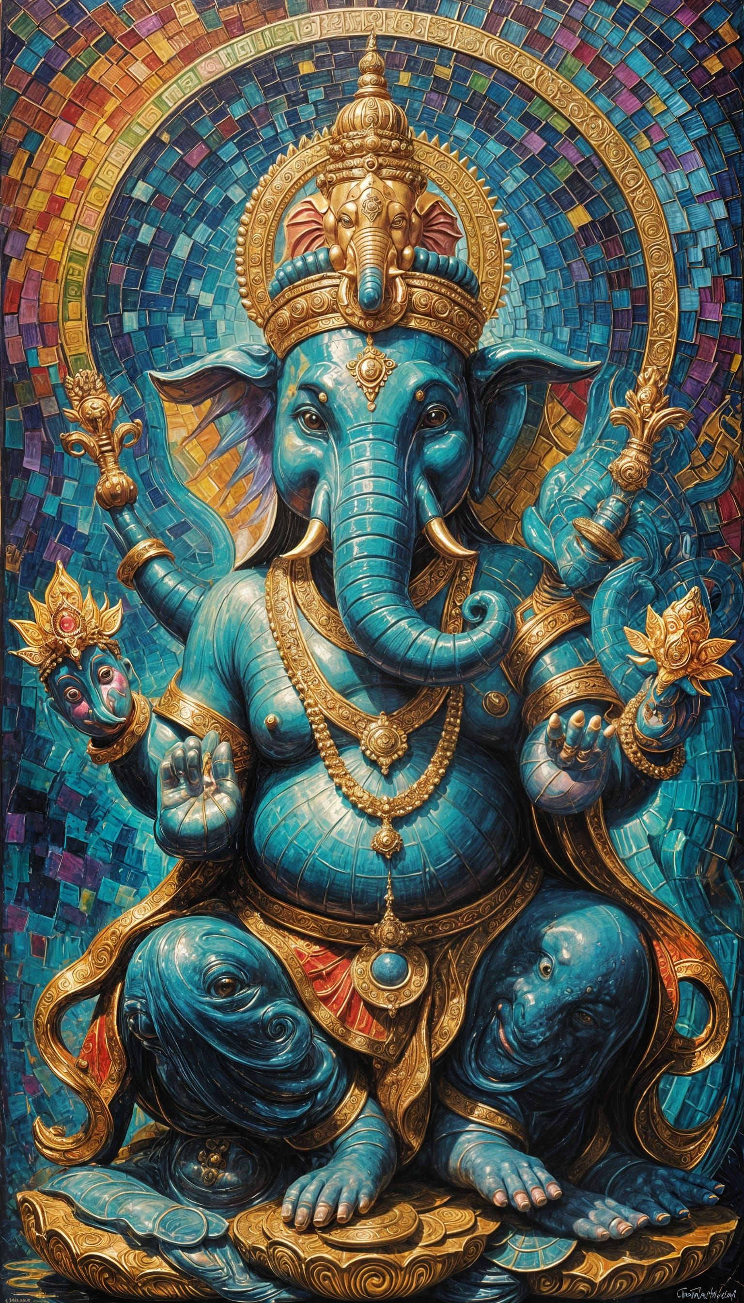 Ganesha as Millionaire in Neo-Impressionist Style