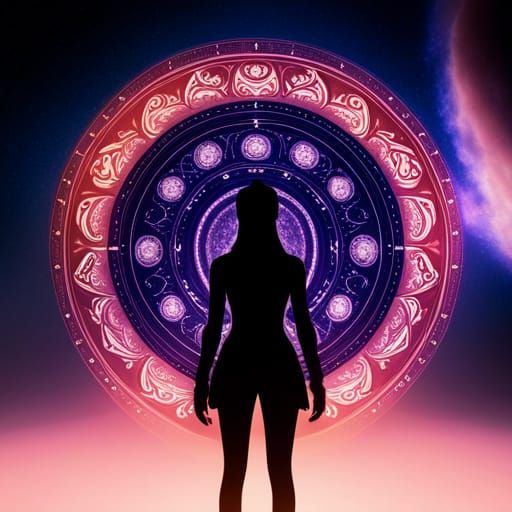 Girl Silhouette with Astrology Background in Matte Painting ...