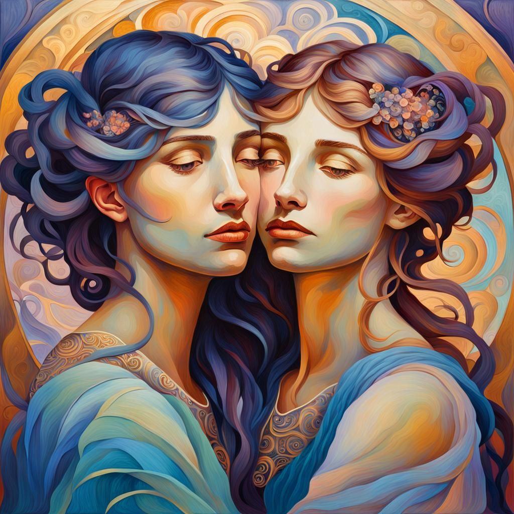 Friends Embrace in Surrealist Oil Painting