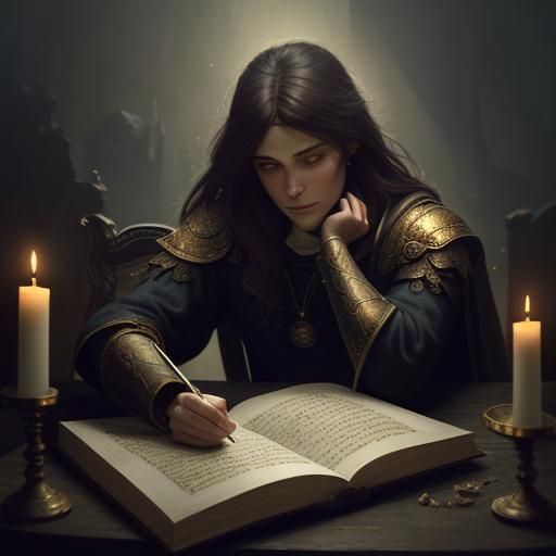 Nostradame at His Desk, Baroque Style Painting