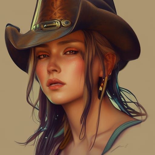 Crayon Cowgirl Portrait in Hyperdetailed Style