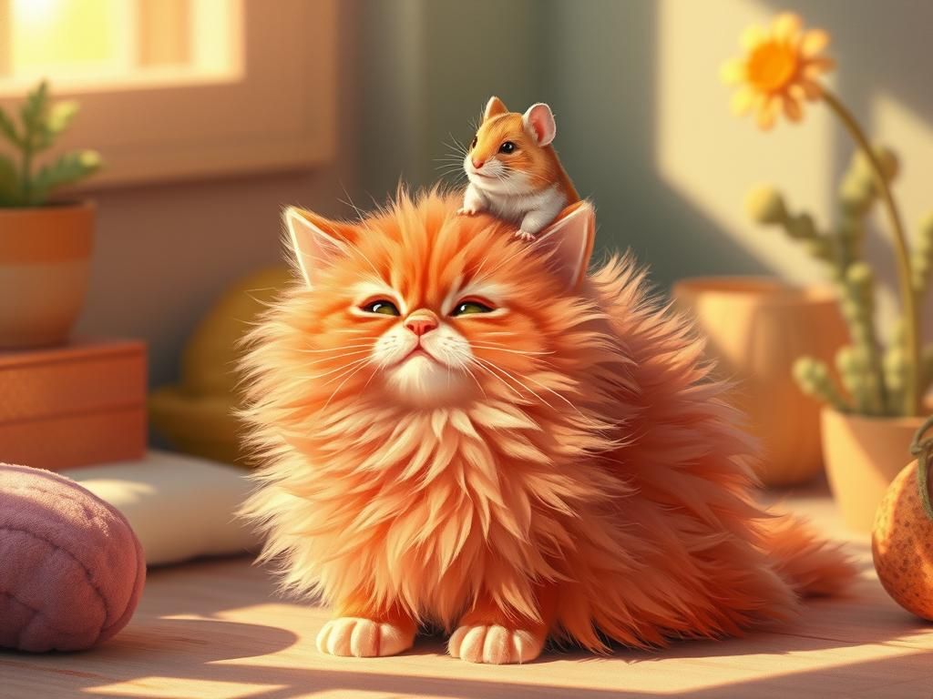 Kitten and Hamster in Whimsical Sunlight