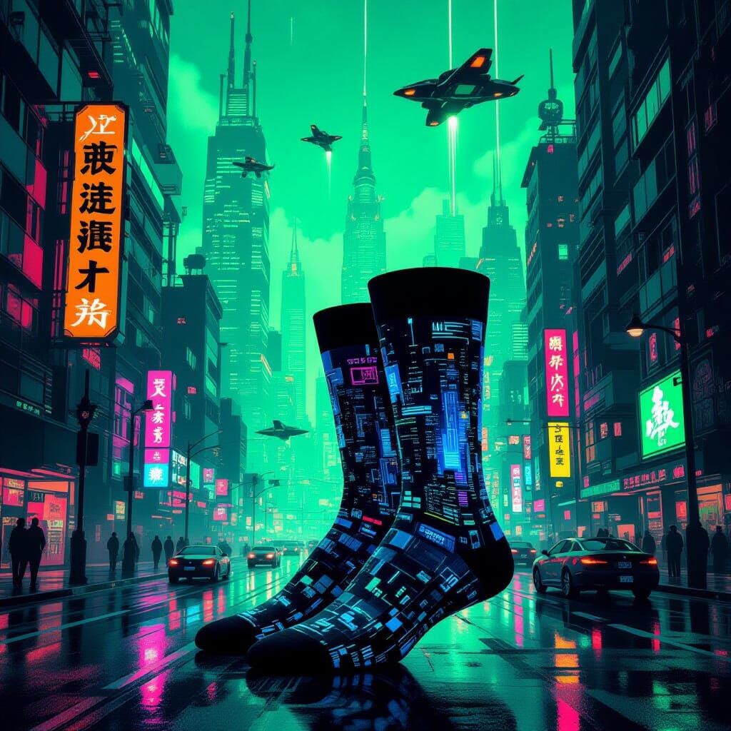 Cyberpunk Cityscape Socks with Neon Lights
