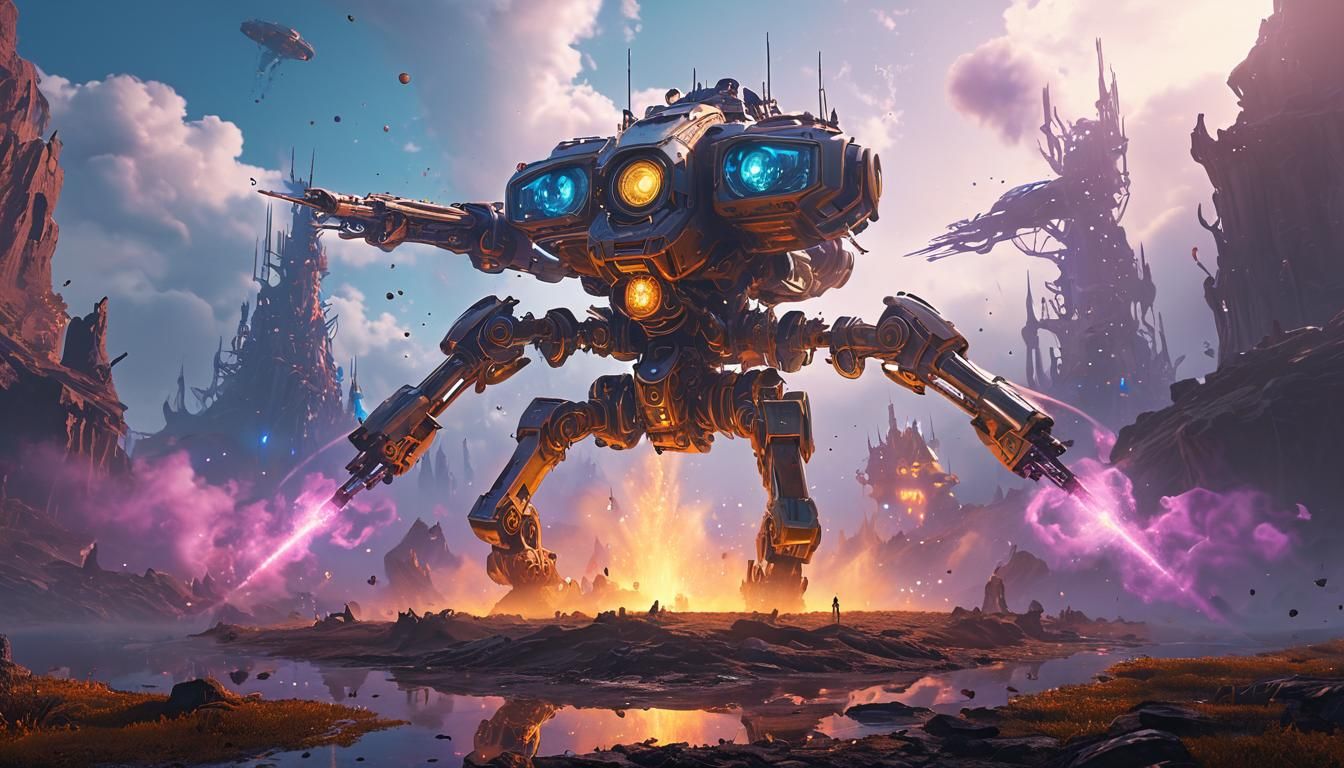 Surreal Fantasy Realm with Iridescent Elements and Radiant L...