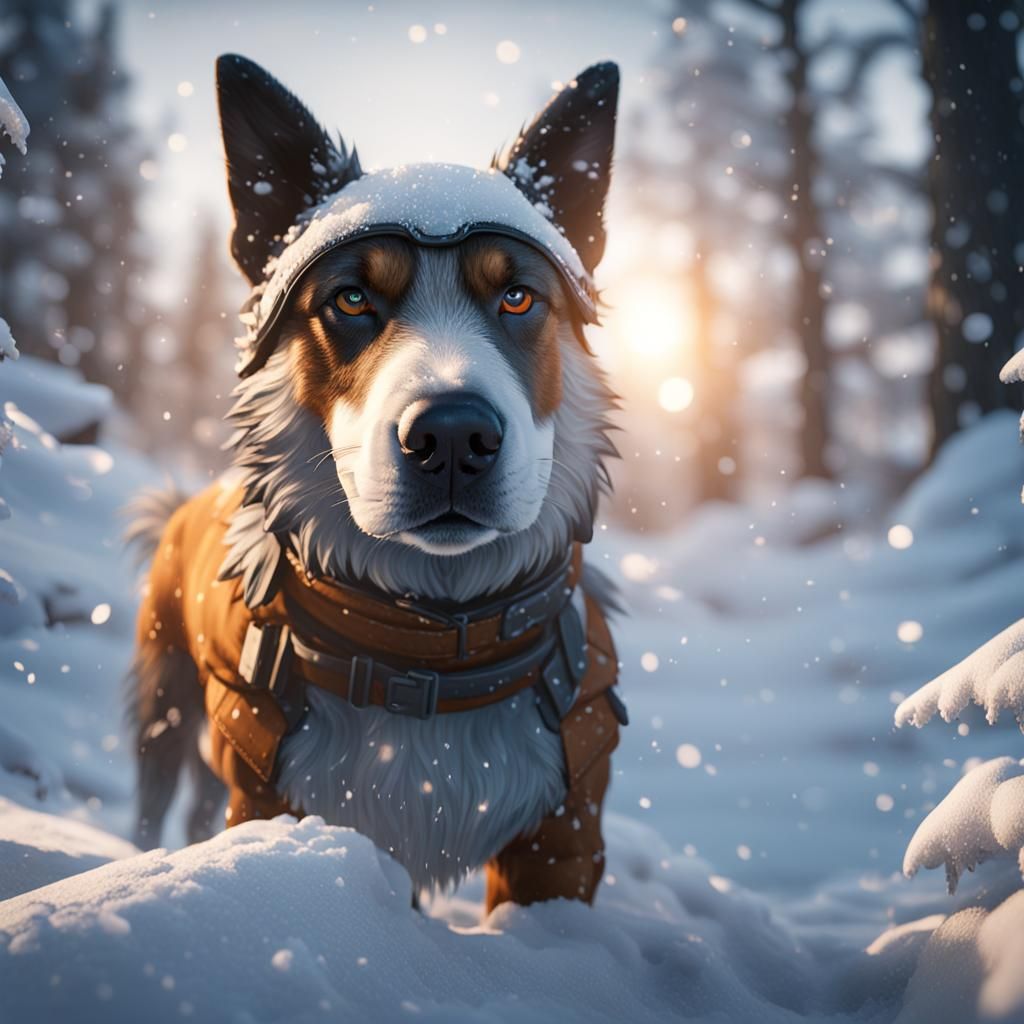 Dog in Snow: 3D Game Cinematic Render