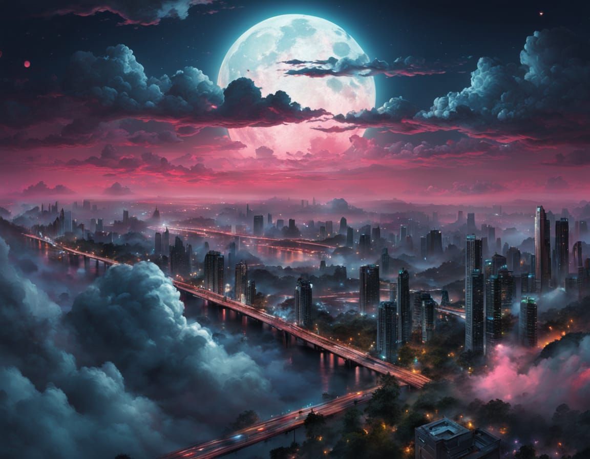 Dreamy Futuristic Metropolis at Dusk