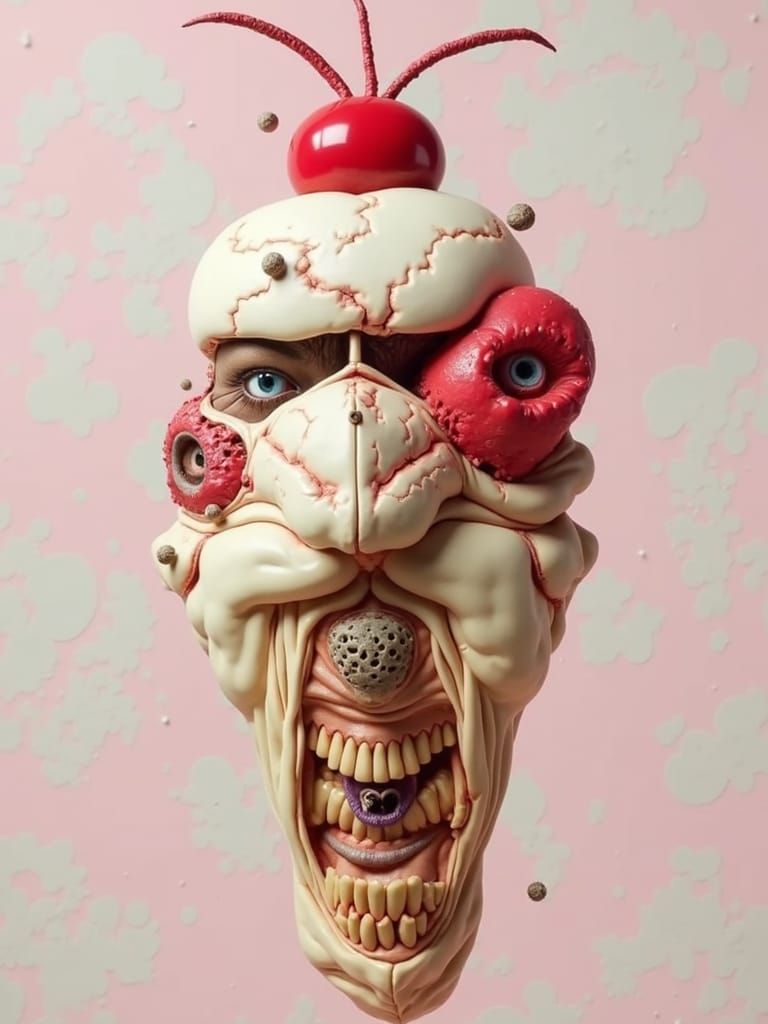 Demonic Female Face in Surreal 3D Style