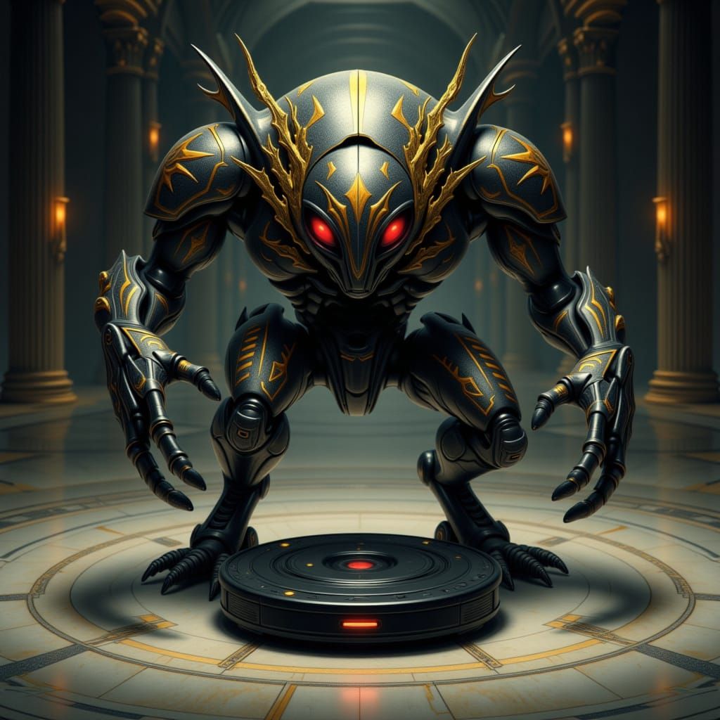Heroic Anthropomorphic Roomba with Golden Filigree
