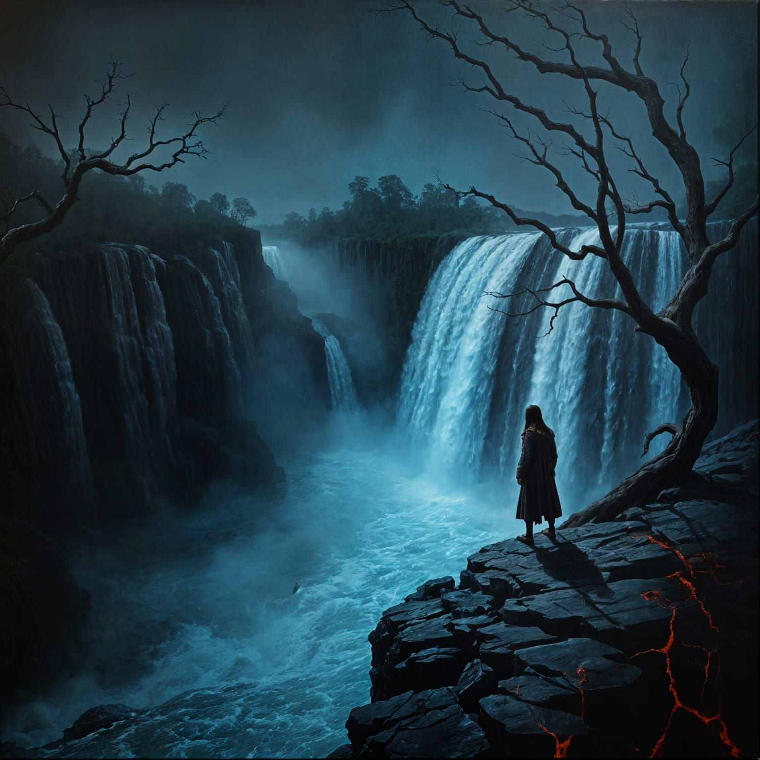 Surreal Horror Iguazu Falls in Melting Oil Style