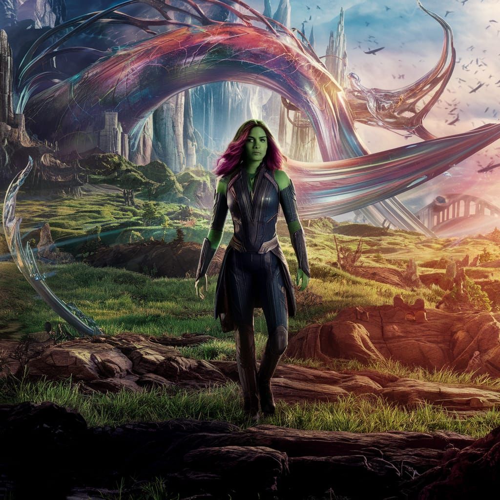 Gamora Movie Poster in a Fantastical Landscape