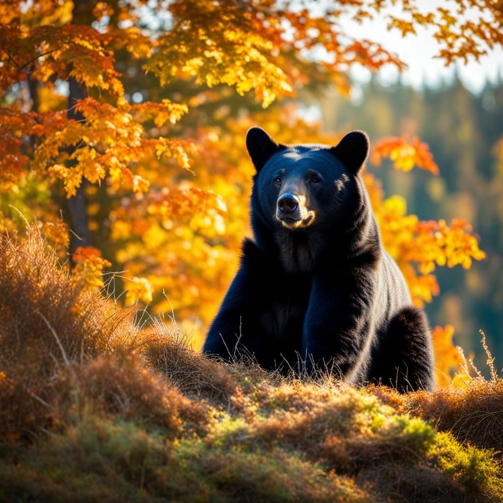 Black Bear in Autumn Sunlight