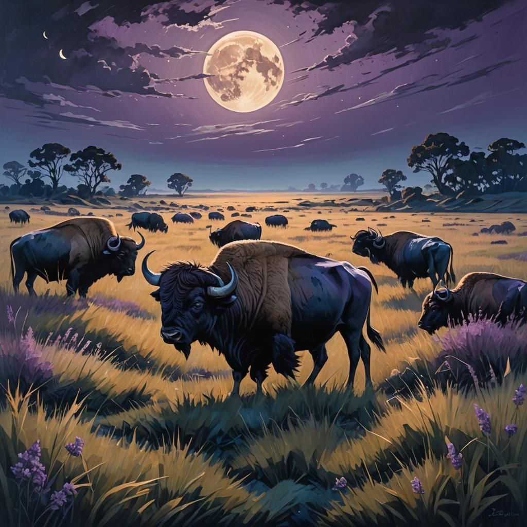 Buffalo Roam Under Three Full Moons