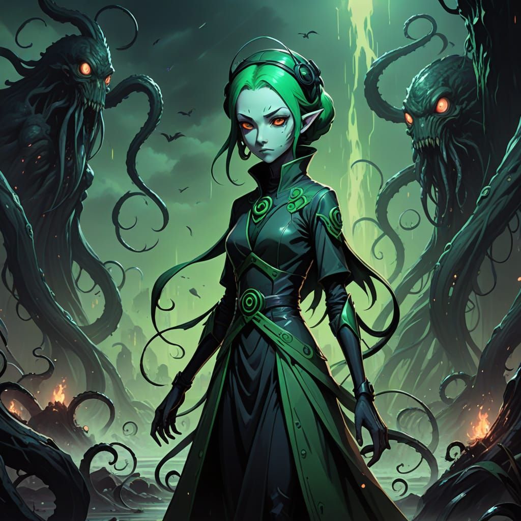 Ethereal Horror: Lovecraftian Gardevoir in Dark, Muted Hues