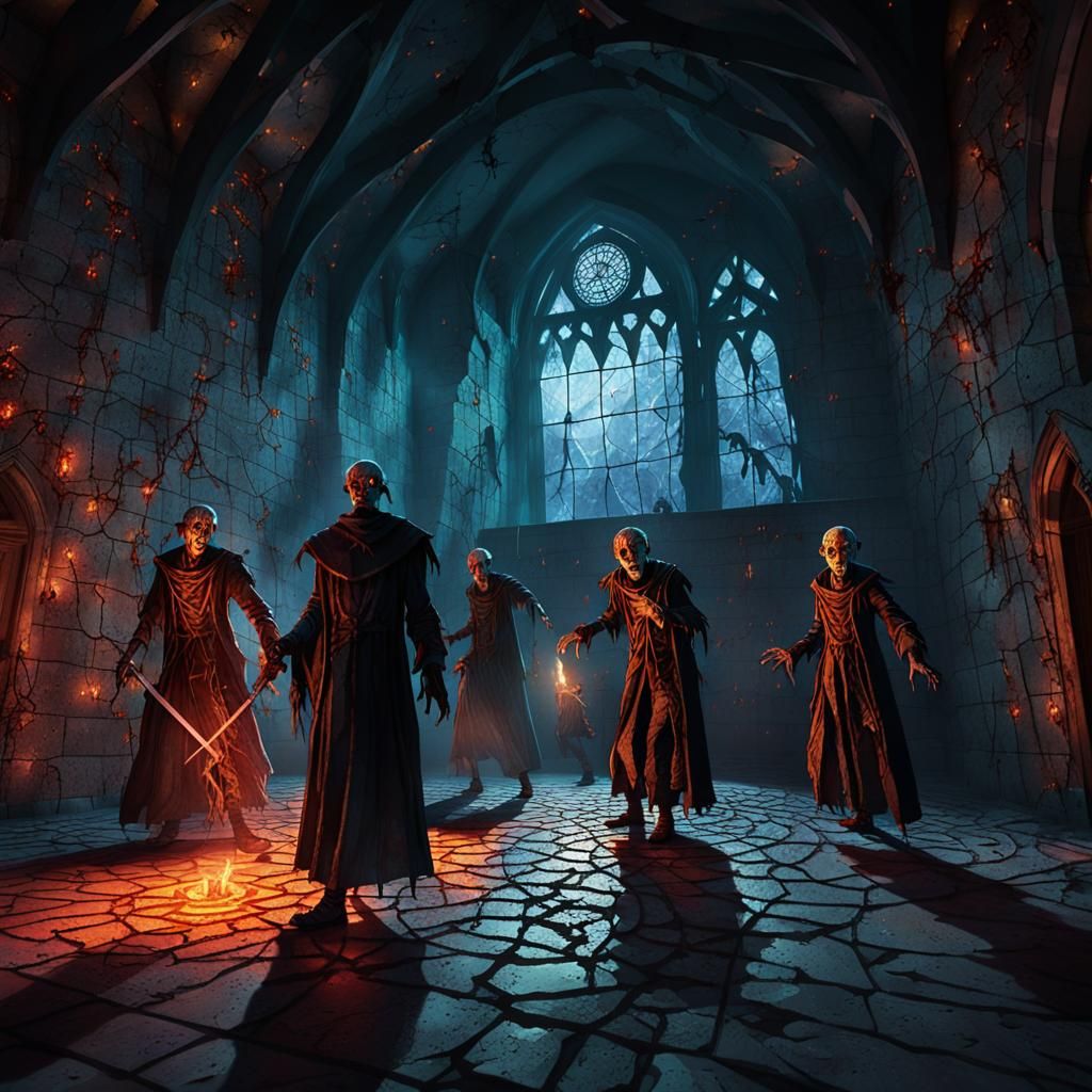 Zombies in Castle Room: Dark Fantasy Illustration