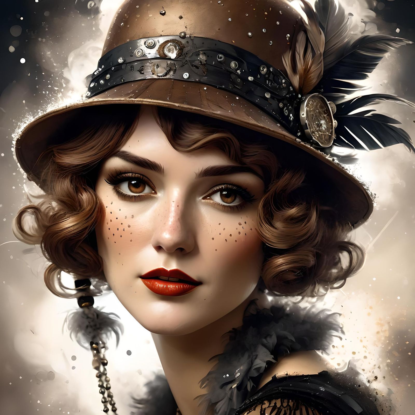 Art Deco Flapper Portrait with Freckles