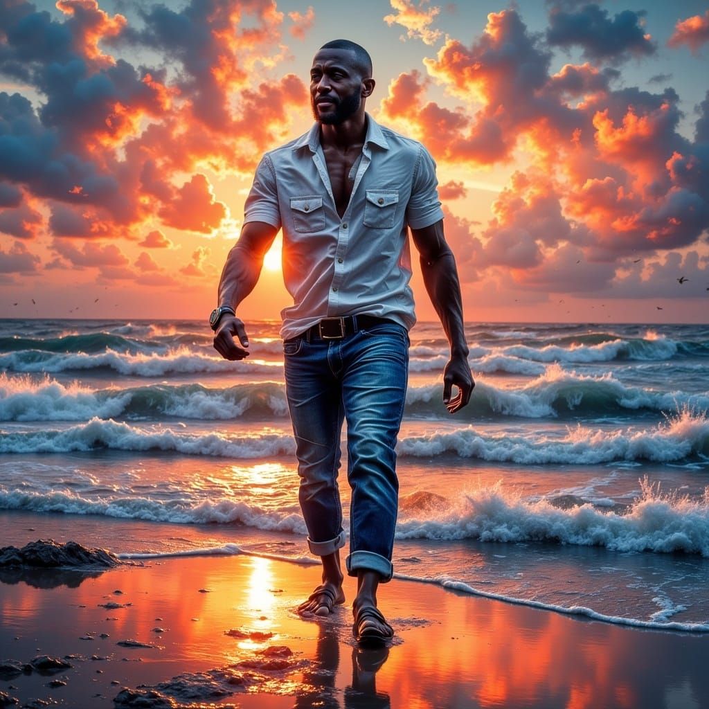 Seashore Portrait of a Man in Impasto Style