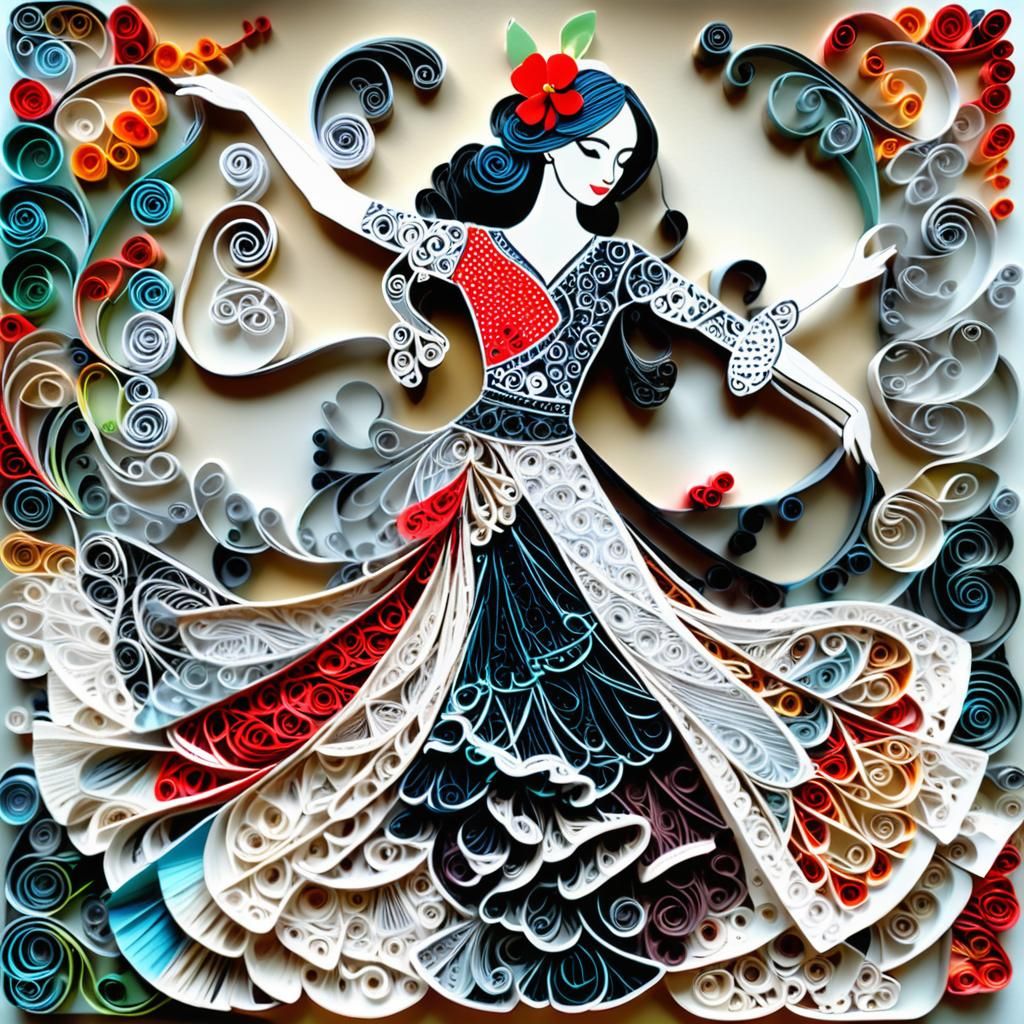 Flamenco Dancer in Zentangle and Quilling Style