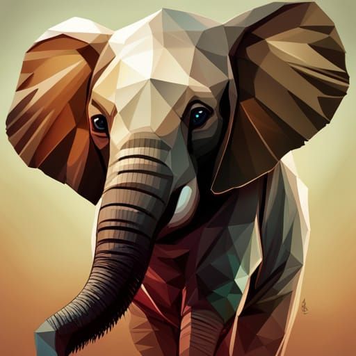 Crystal Elephant Portrait in Art Nouveau Style