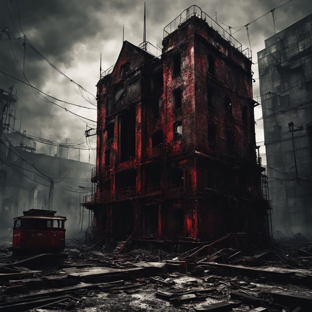 Surreal Guillotine Scene in Abandoned Asylum