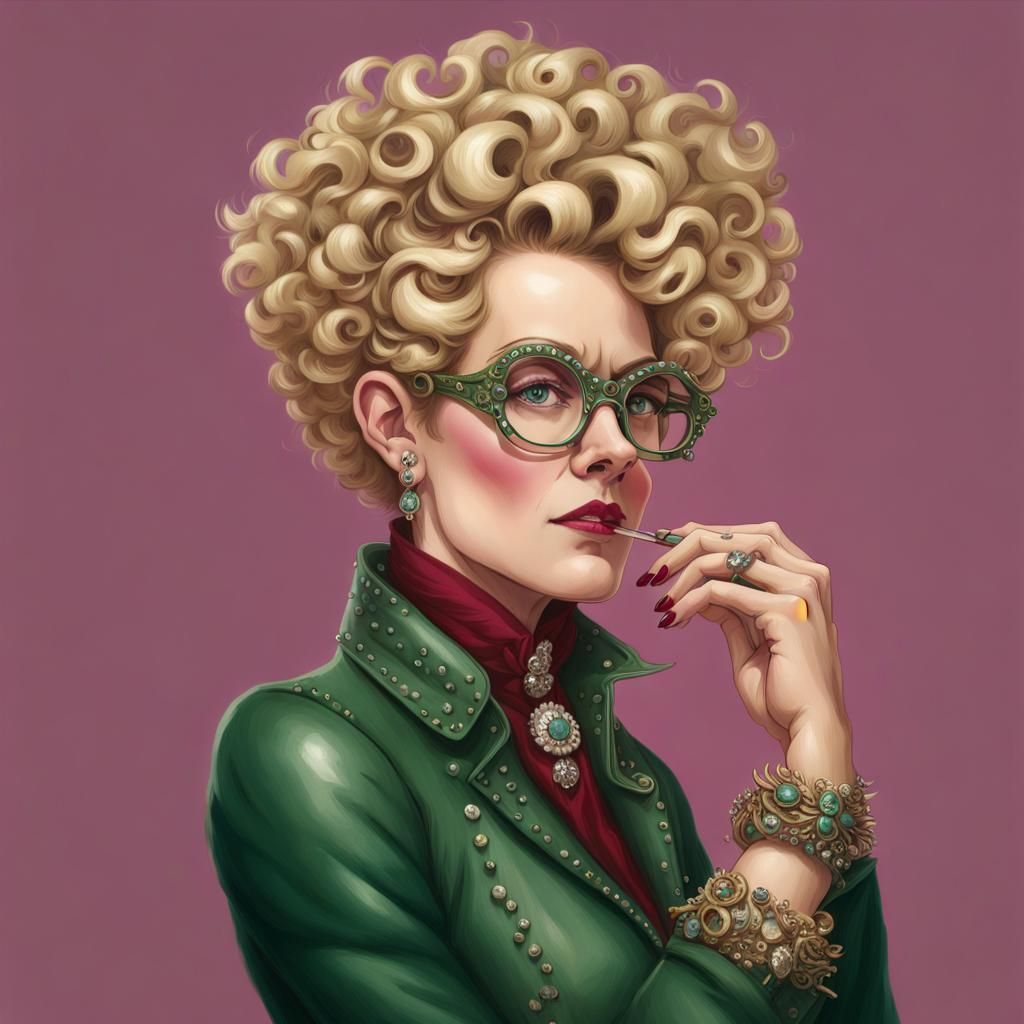 Blonde Woman with Jeweled Spectacles in Detailed Painting