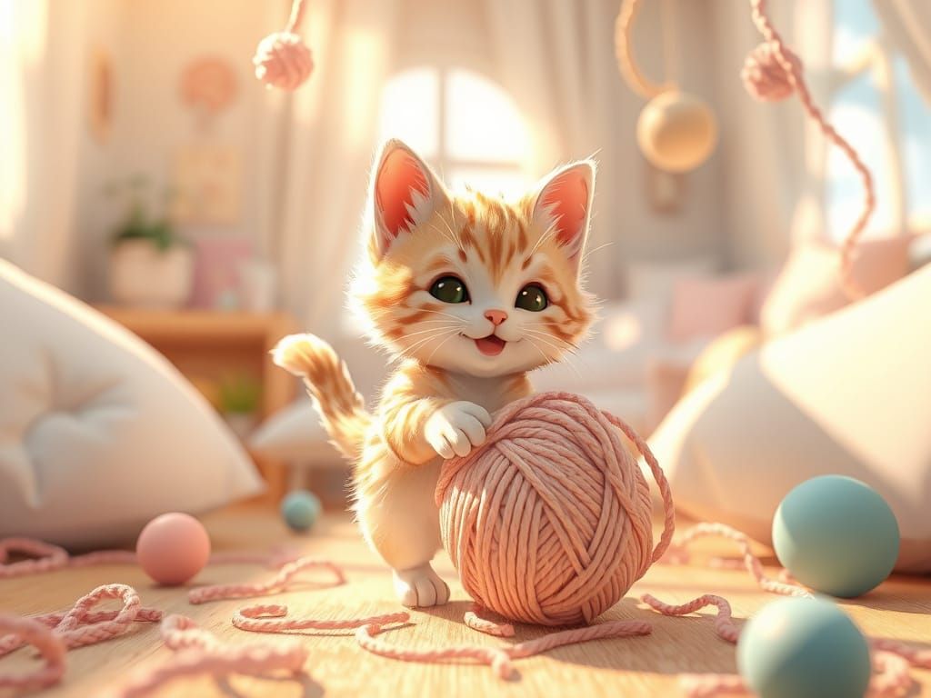 Playful Kitten in Whimsical Cartoon Style