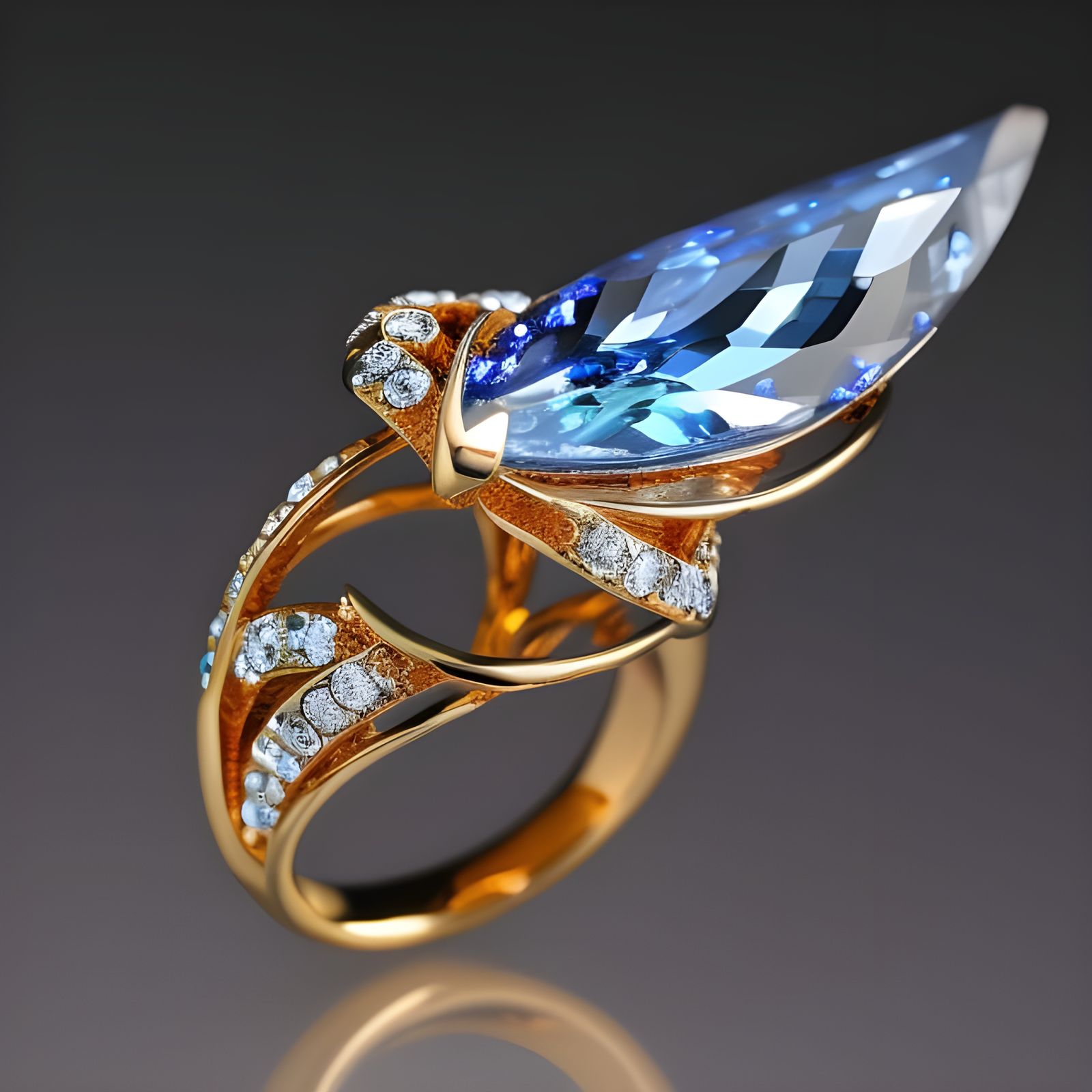Crystal Ring with Forest Fire, Art Deco Style