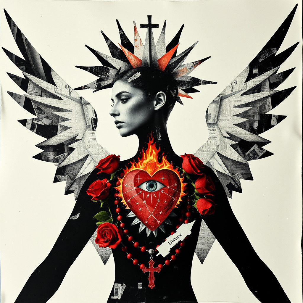 Monochromatic Photogram of Androgynous Winged Figure