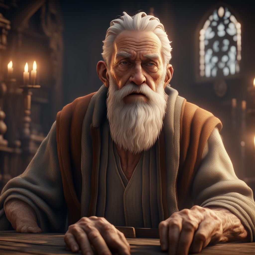 Wise Old Man in a 3D Game Cinematic Style