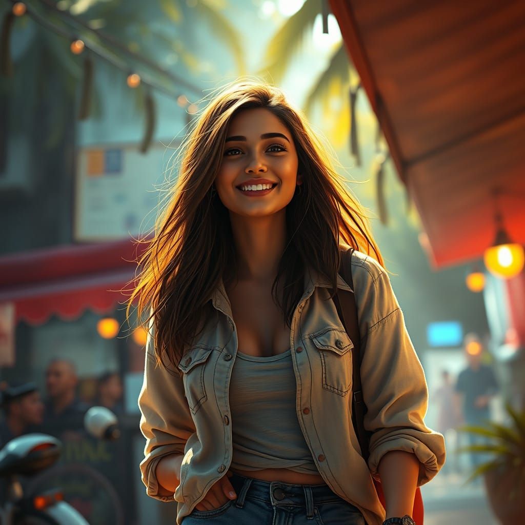 Joyful Young Woman Smiling in Orange Background